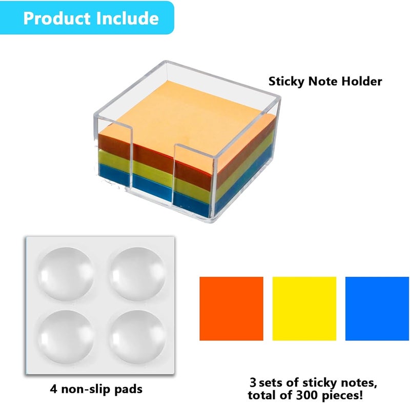 Nolcha Acrylic Sticky Note Holder - 3 x 3 Sticky Note Dispenser with 3 Sets of Sticky Notes for Office and Home Desktop Organizer - Image 2